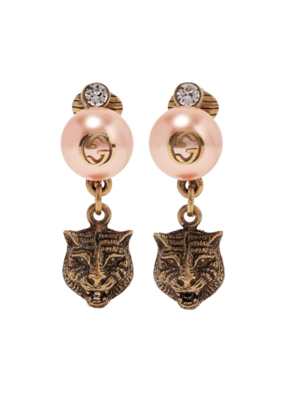 Gucci Faux Pearl & Crystal Feline Drop Earrings
